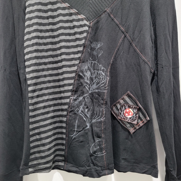 Dzhavael Couture Black and Gray Top with Red Stitching - Picture 2 of 4